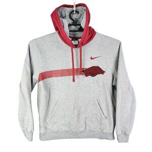 Mens Gray & Red Nike Arkansas Razorbacks Hoodie Sweatshirt Long Sleeve Size M